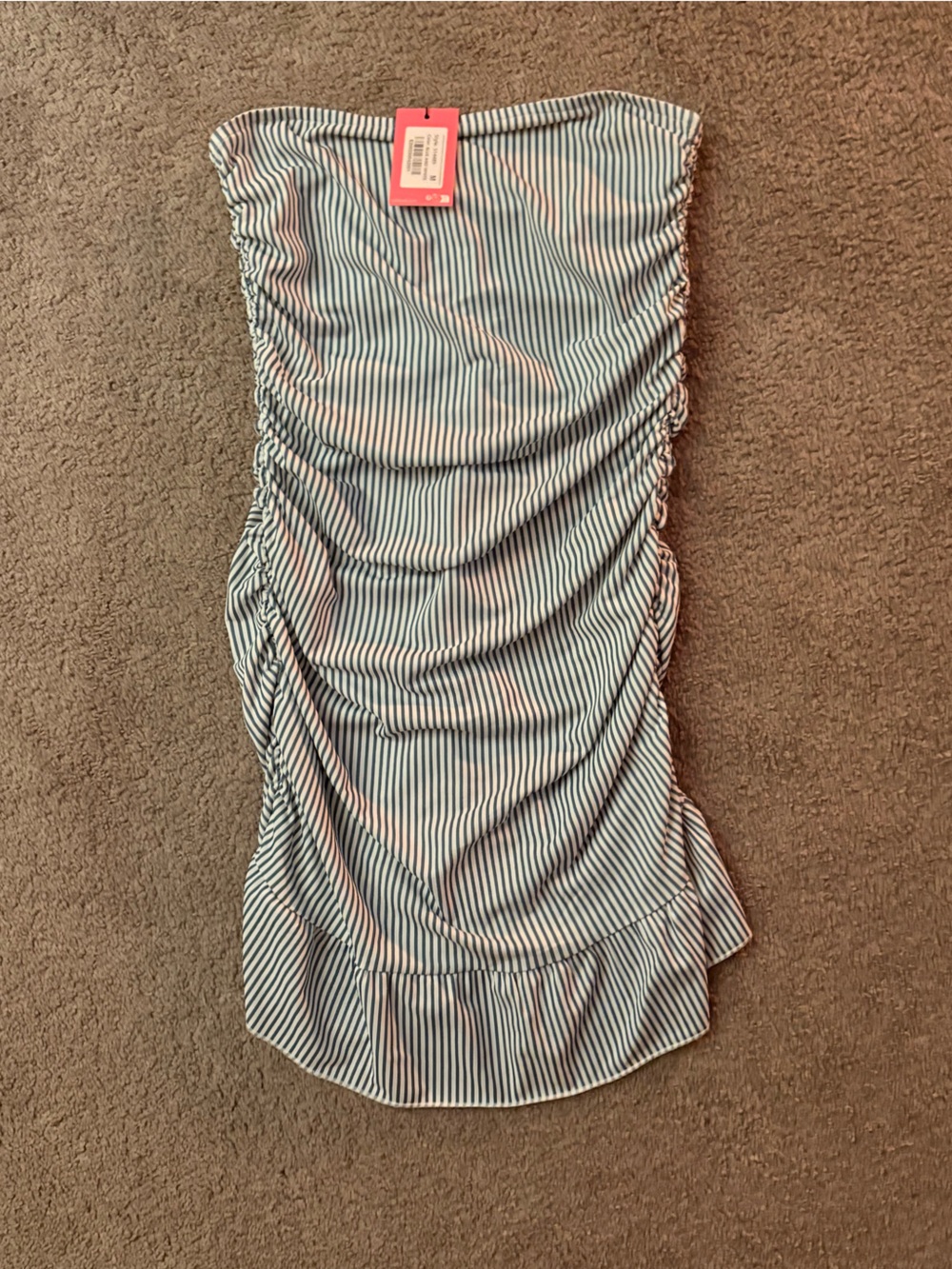 Edikted Strapless Blue and White Ruched Mini Dress